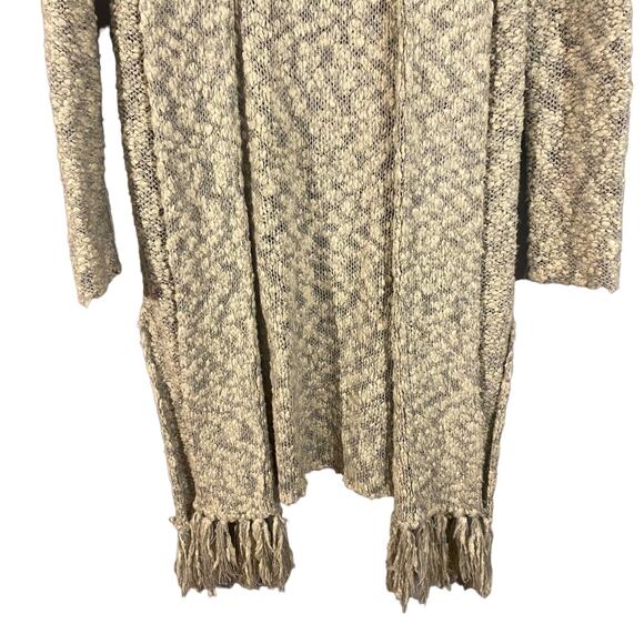 Yest Gray Knit Fringe Trim Long Duster Knit Sweater Cardigan Women Sz 6 - Picture 6 of 11